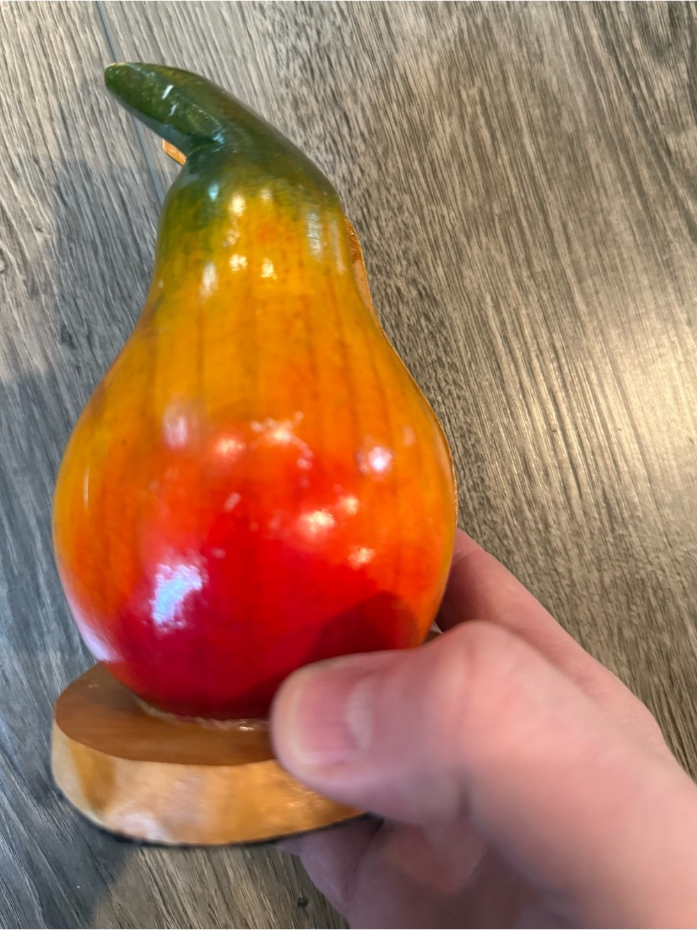 Hand-Painted Decorative Wooden Pear – Red, Orange, Green Napkin or Mail Holder